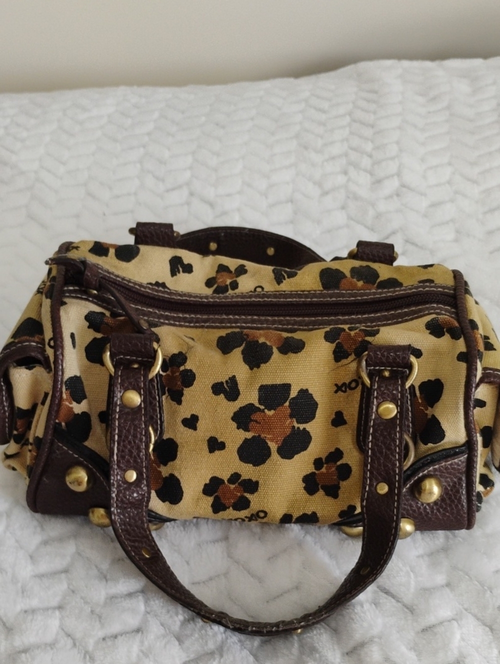 Leopard Print Satchel Handbag - Brown/Tan